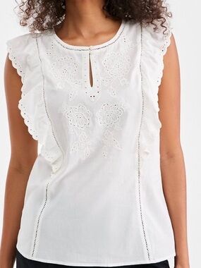 Style & Co. White Eyelet Ruffle-Trim Sleeveless Camisole